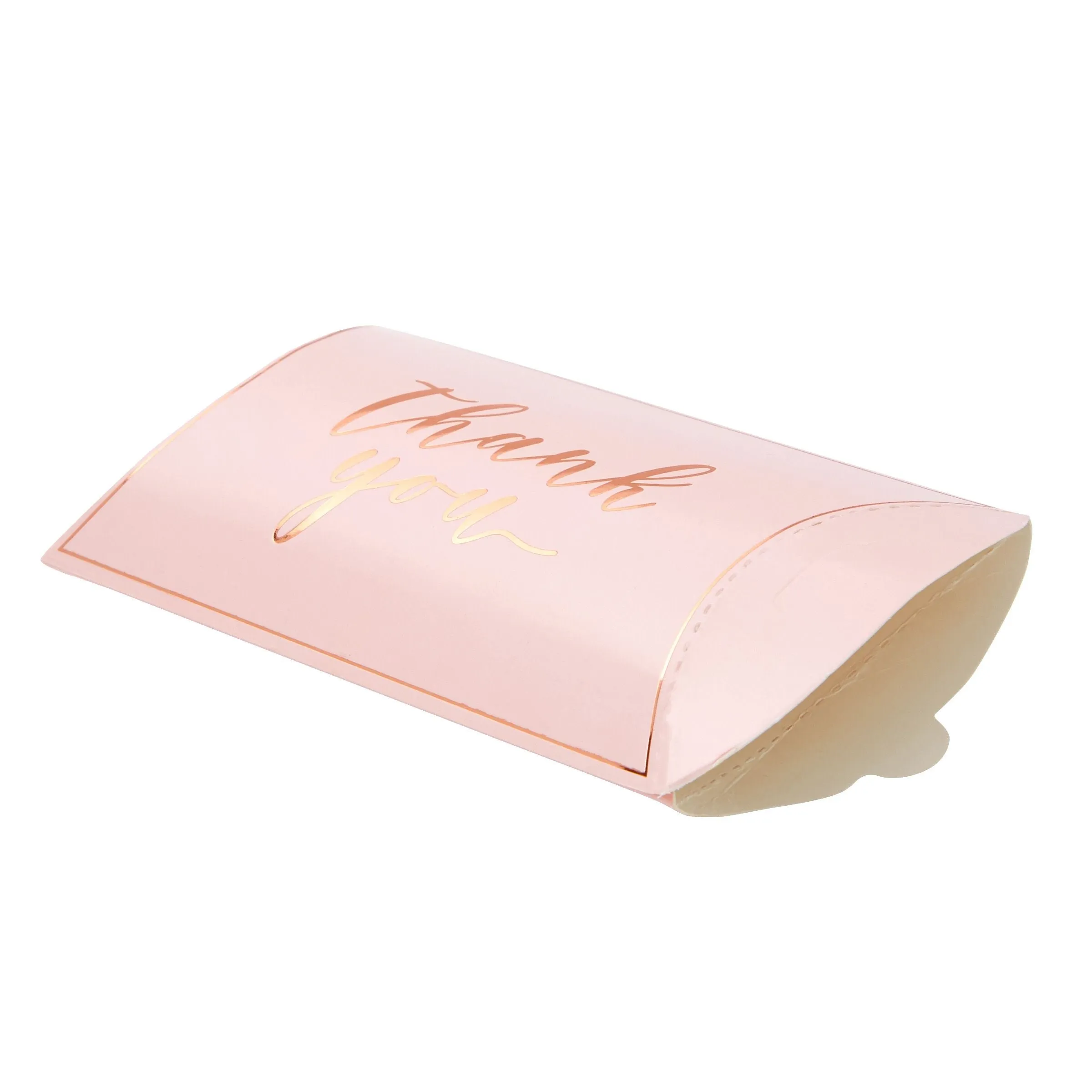 100-Pack Wedding Favor Pillow Boxes, Bulk 5.2x3.2-Inch Kraft Paper Thank You Gift Boxes with 1 Roll Jute String for Party Favors (Pink with Gold Script)