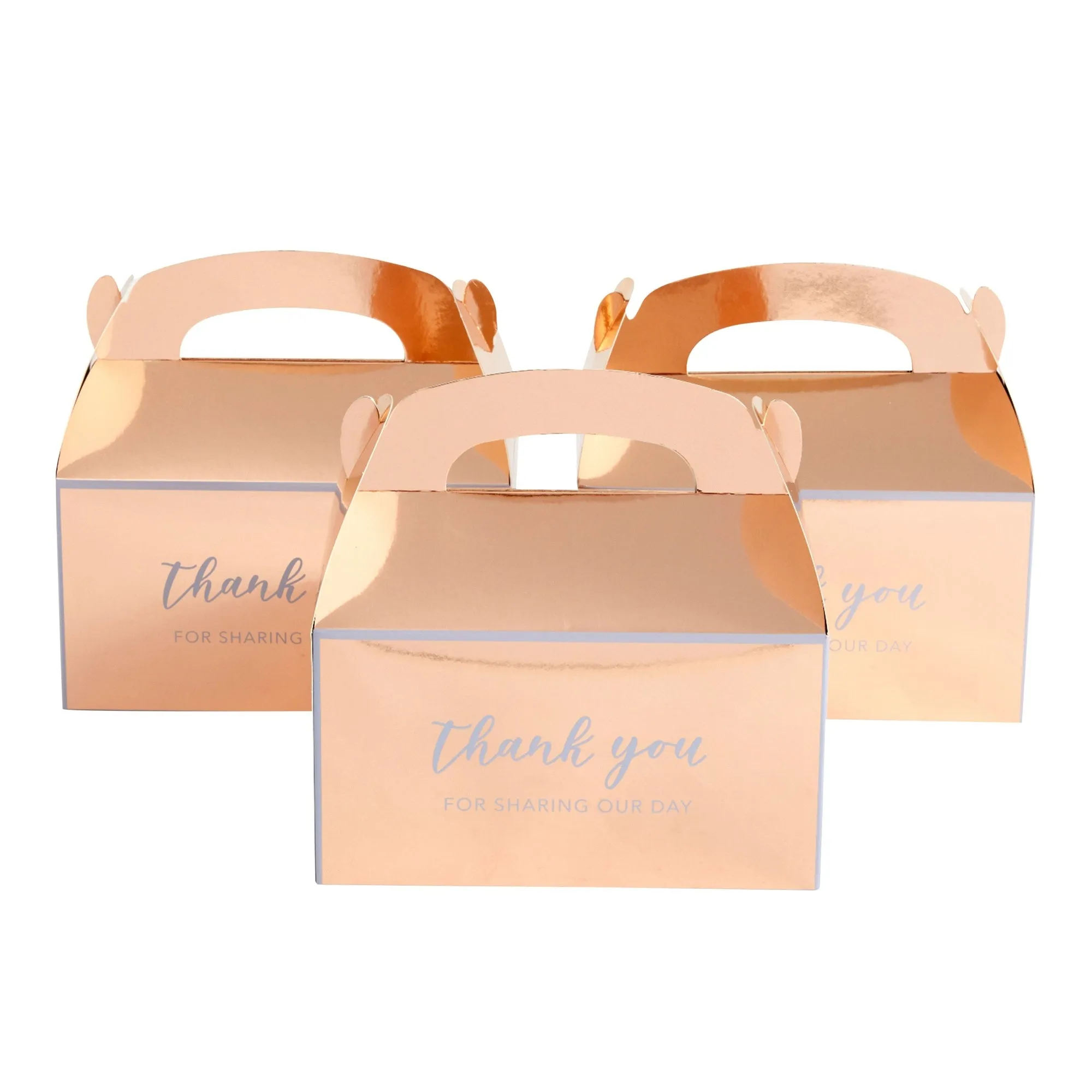 24-Pack 6.3x3.5x3.5-Inch Rose Gold Party Favor Gable Boxes, Thank You Gift Boxes for Birthday, Wedding, and Baby Shower Celebrations