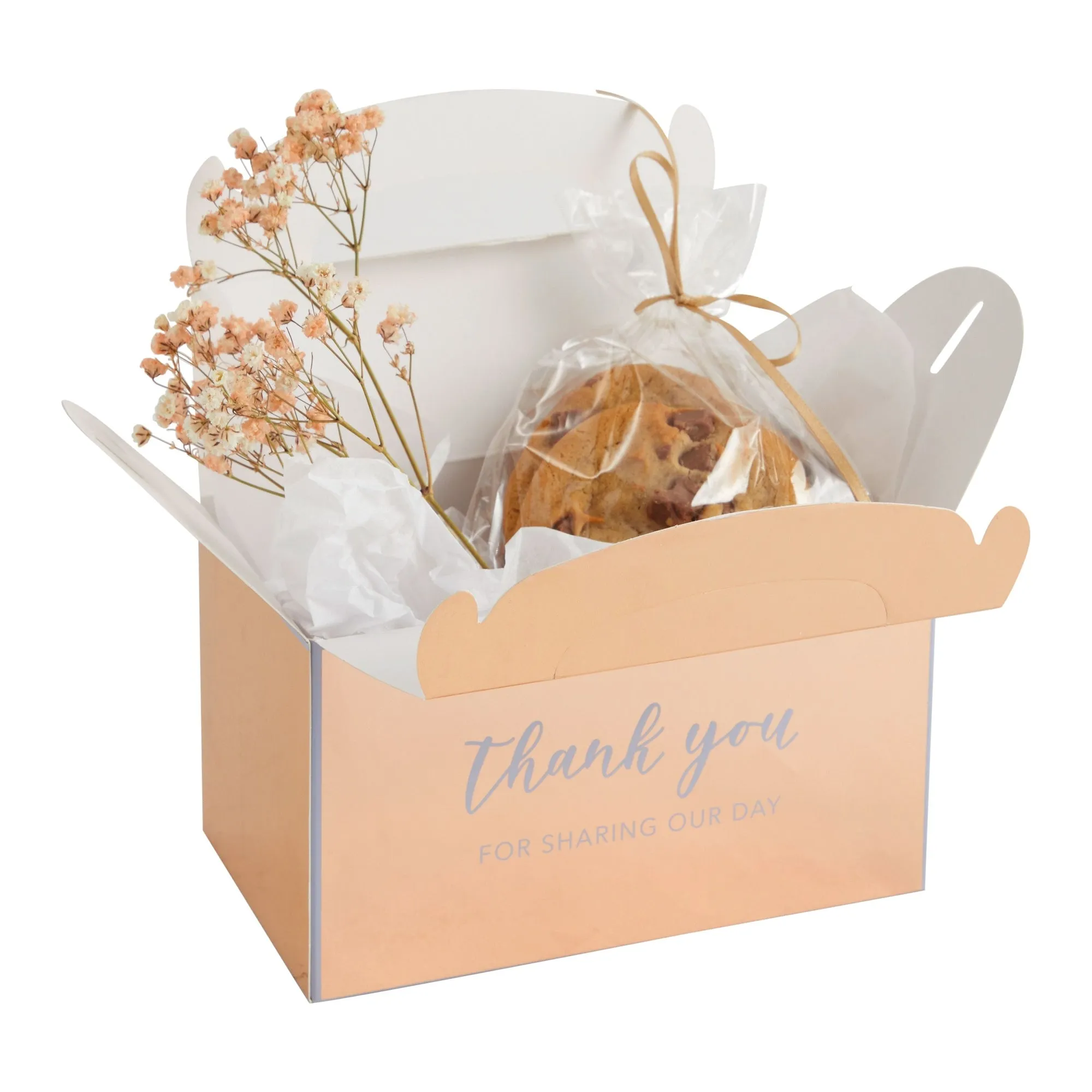 24-Pack 6.3x3.5x3.5-Inch Rose Gold Party Favor Gable Boxes, Thank You Gift Boxes for Birthday, Wedding, and Baby Shower Celebrations