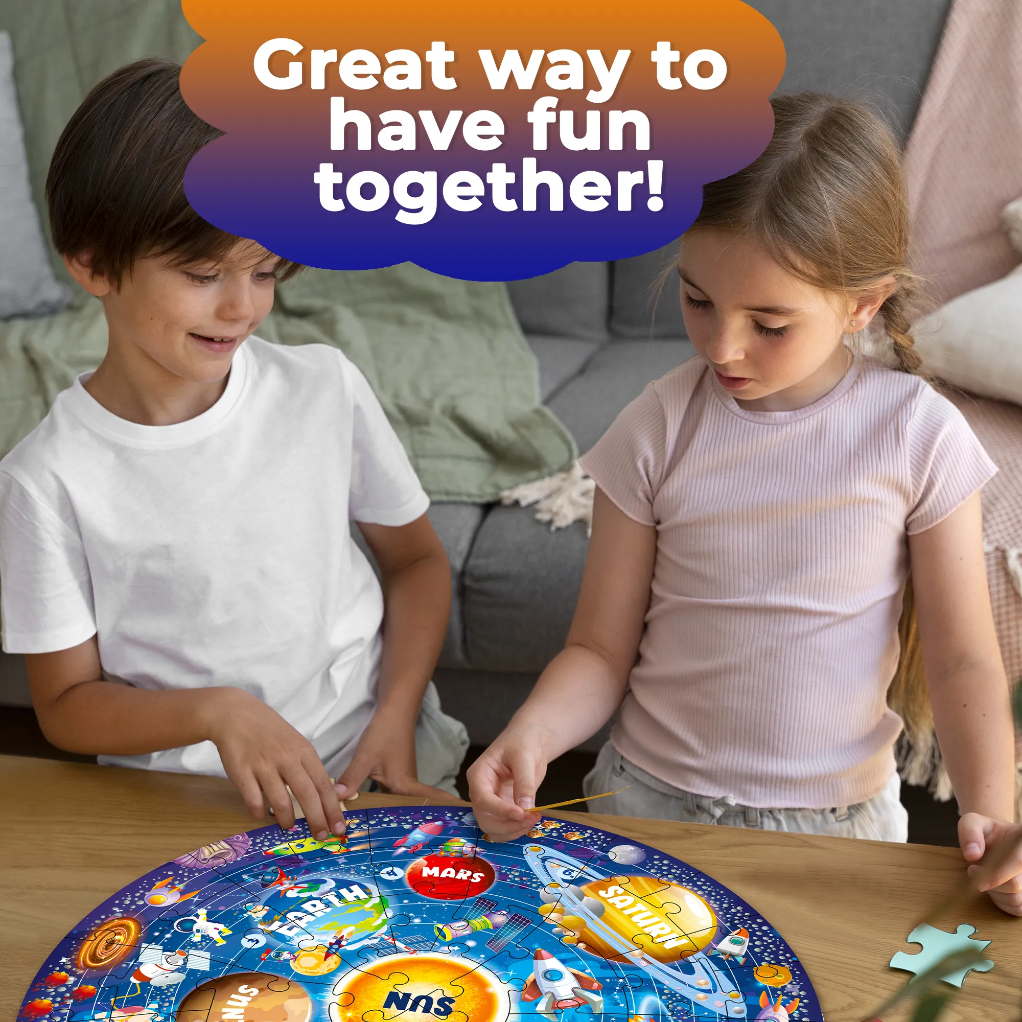 48 Pcs Round Giant Puzzles for Kids Ages 4-6 | Space