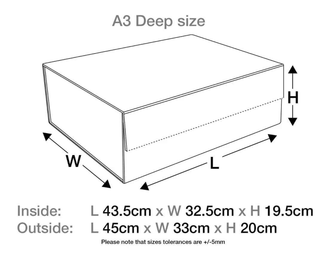 A3 Deep Black Luxury Gift box with magnetic closure, and choice of ribbon (Pack of 12)