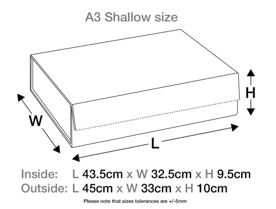 A3 Shallow Navy Luxury Gift box with magnetic closure, and choice of ribbon (Pack of 12)