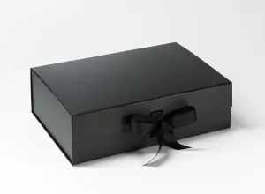 A4 Deep Black Luxury Gift box with magnetic closure, and choice of ribbon (Pack of 12)