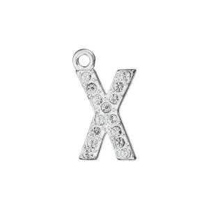 Alphabet Pendant, Letter 'X' with Rings 12.5mm, Sterling Silver (1 Piece)