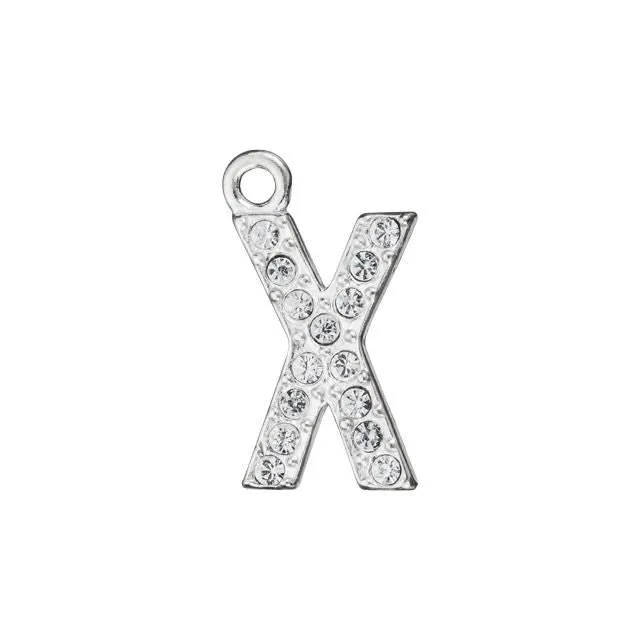 Alphabet Pendant, Letter 'X' with Rings 12.5mm, Sterling Silver (1 Piece)