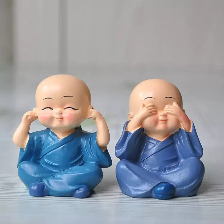 Buddha Monk Set of 4 Statue Figurines Home Decor Items, Decorative Items for Home,Showpiece Cute Mini Idol for Car Dashboard Table Top Decoration item Living Bedroom Office Gift
