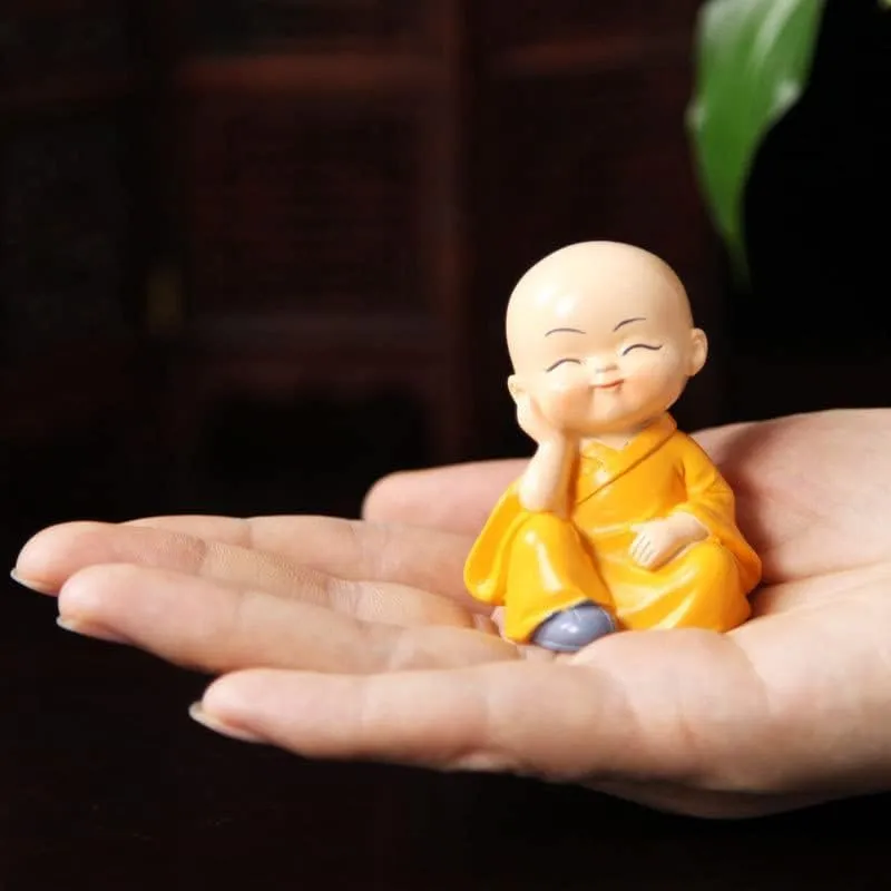 Buddha Monk Set of 4 Statue Figurines Home Decor Items, Decorative Items for Home,Showpiece Cute Mini Idol for Car Dashboard Table Top Decoration item Living Bedroom Office Gift