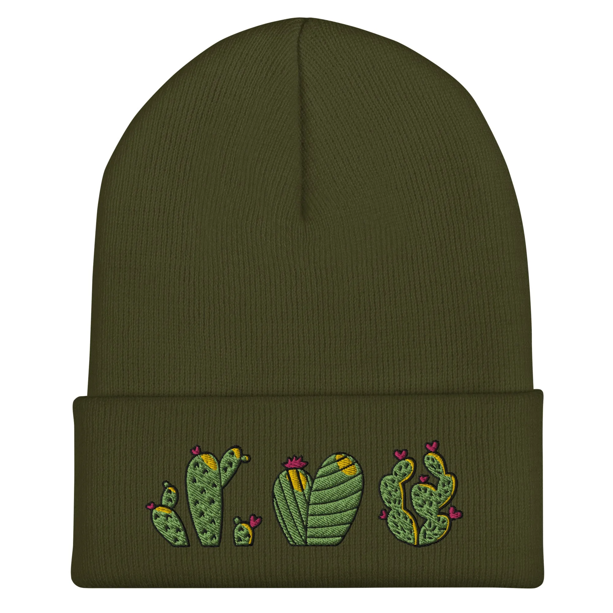 Cactus Trio Embroidered Cuffed Beanie