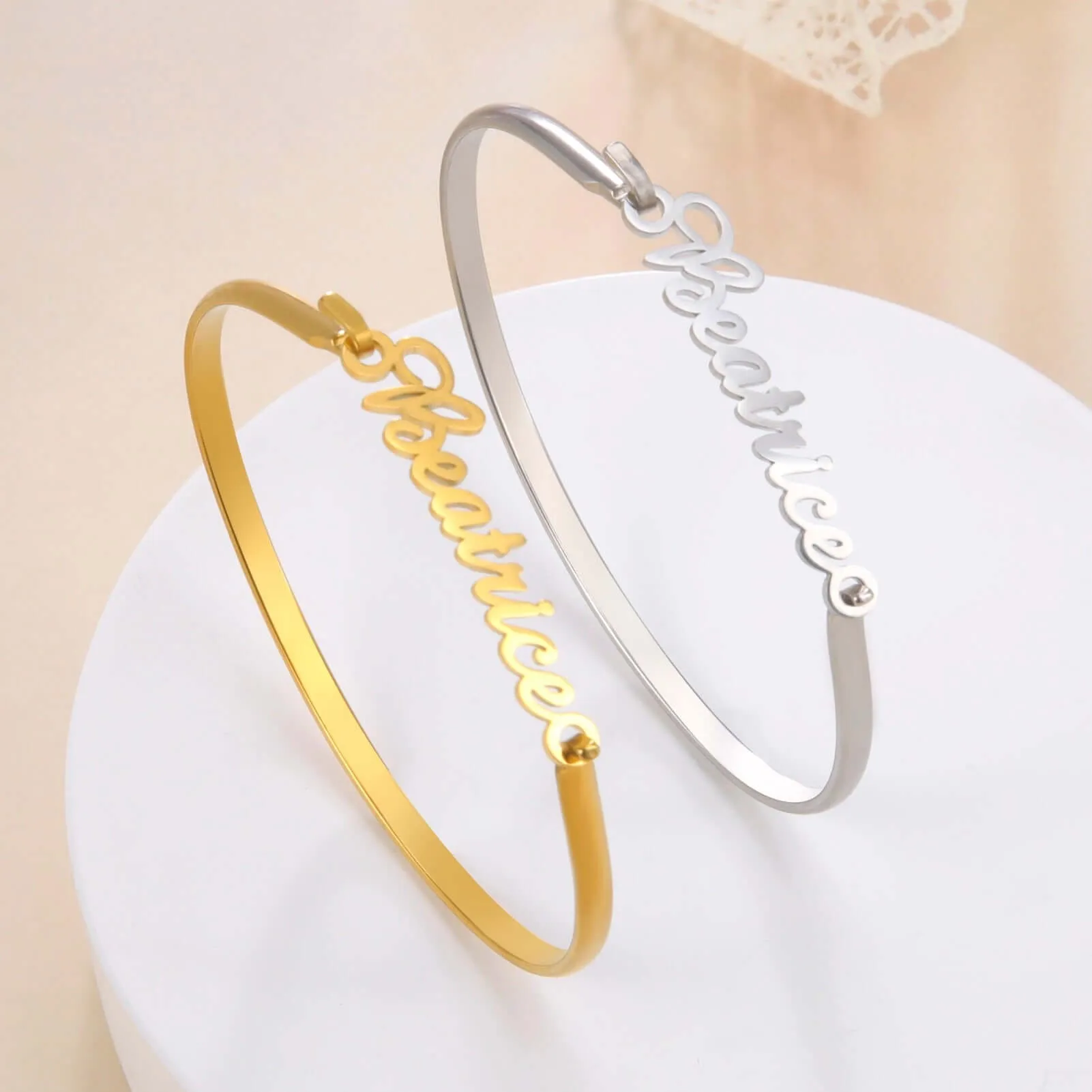 Customized Personalized Stainless Steel Nameplate Name Bangle Bracelet