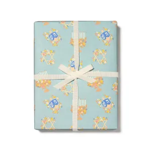 Floral Menorah Wrap Roll - 3 Sheets