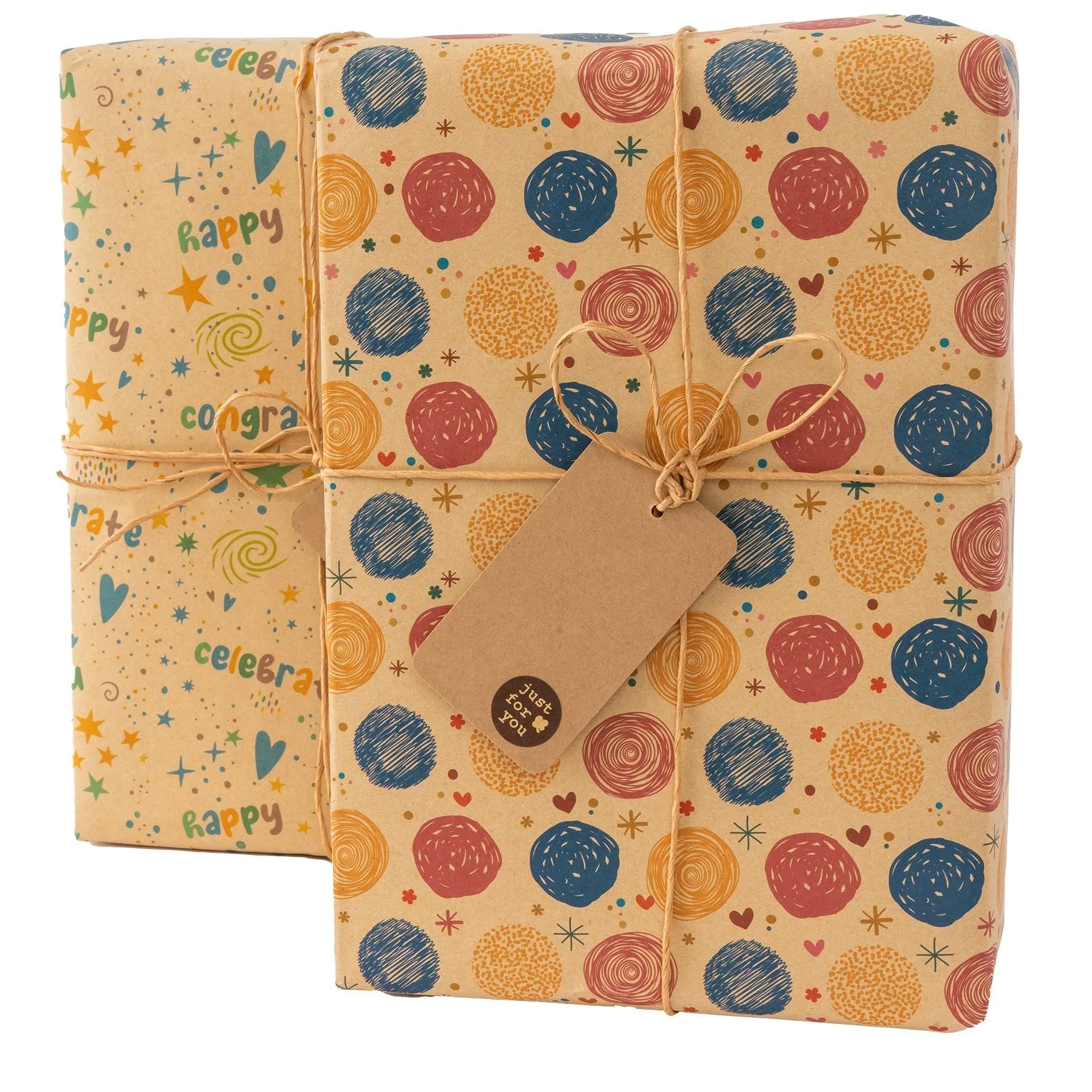 Gift Wrapping Kit with Gift Wrap, String, Tape Roll, Tags, and Stickers