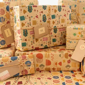 Gift Wrapping Kit with Gift Wrap, String, Tape Roll, Tags, and Stickers