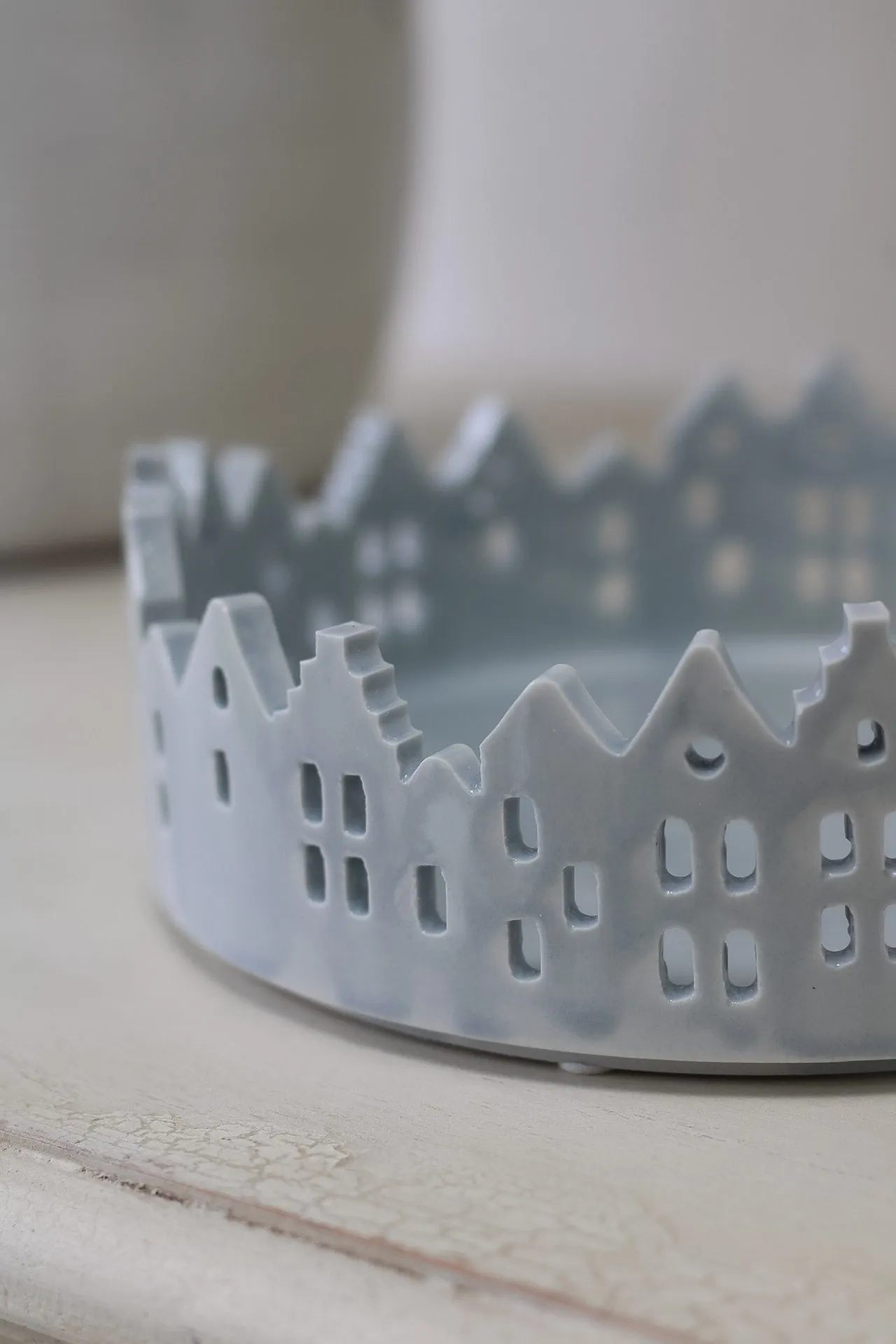 Grey Ceramic Round Winter Village Tray