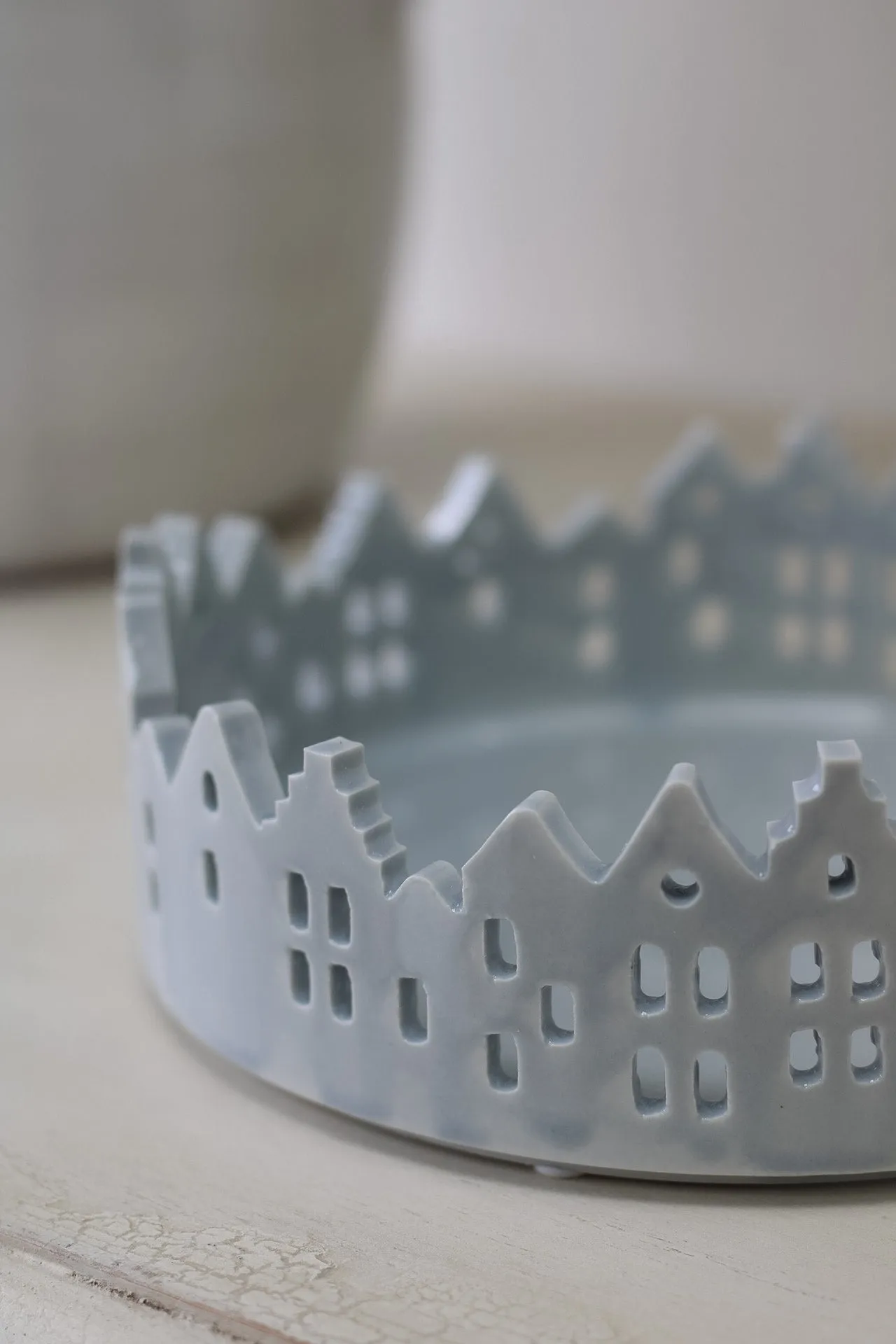 Grey Ceramic Round Winter Village Tray