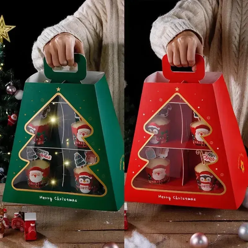 High Tea Christmas Tree Red & Green cup cake tower gift box x 2pk