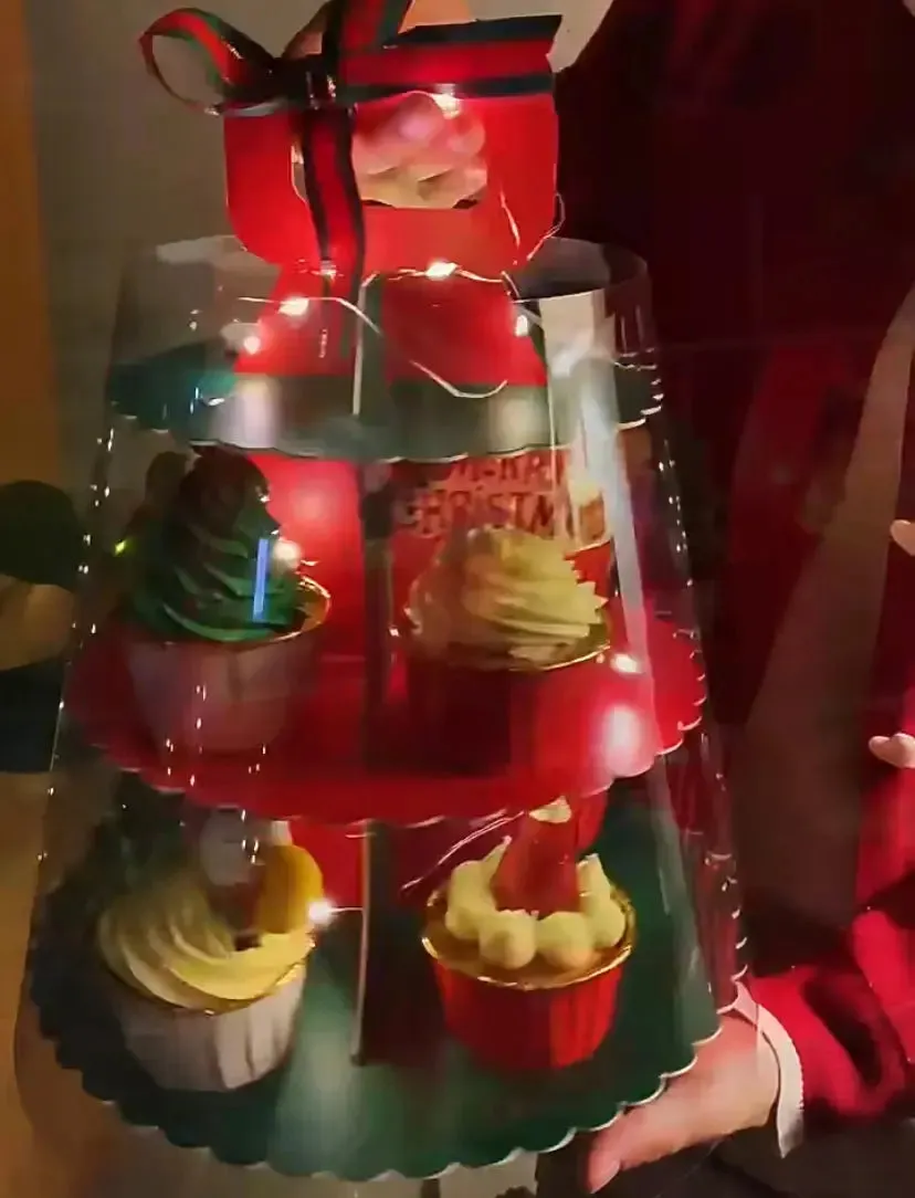 High Tea Christmas Tree Red & Green cup cake tower gift box x 2pk