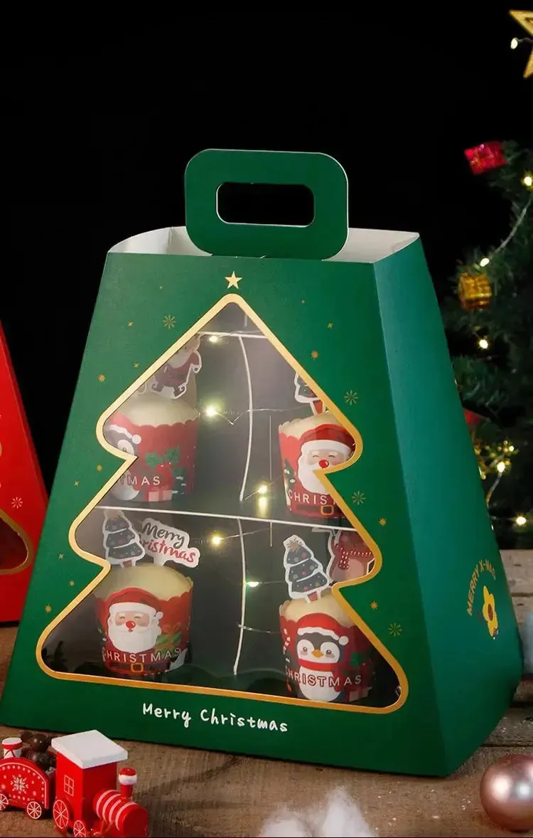 High Tea Christmas Tree Red & Green cup cake tower gift box x 2pk