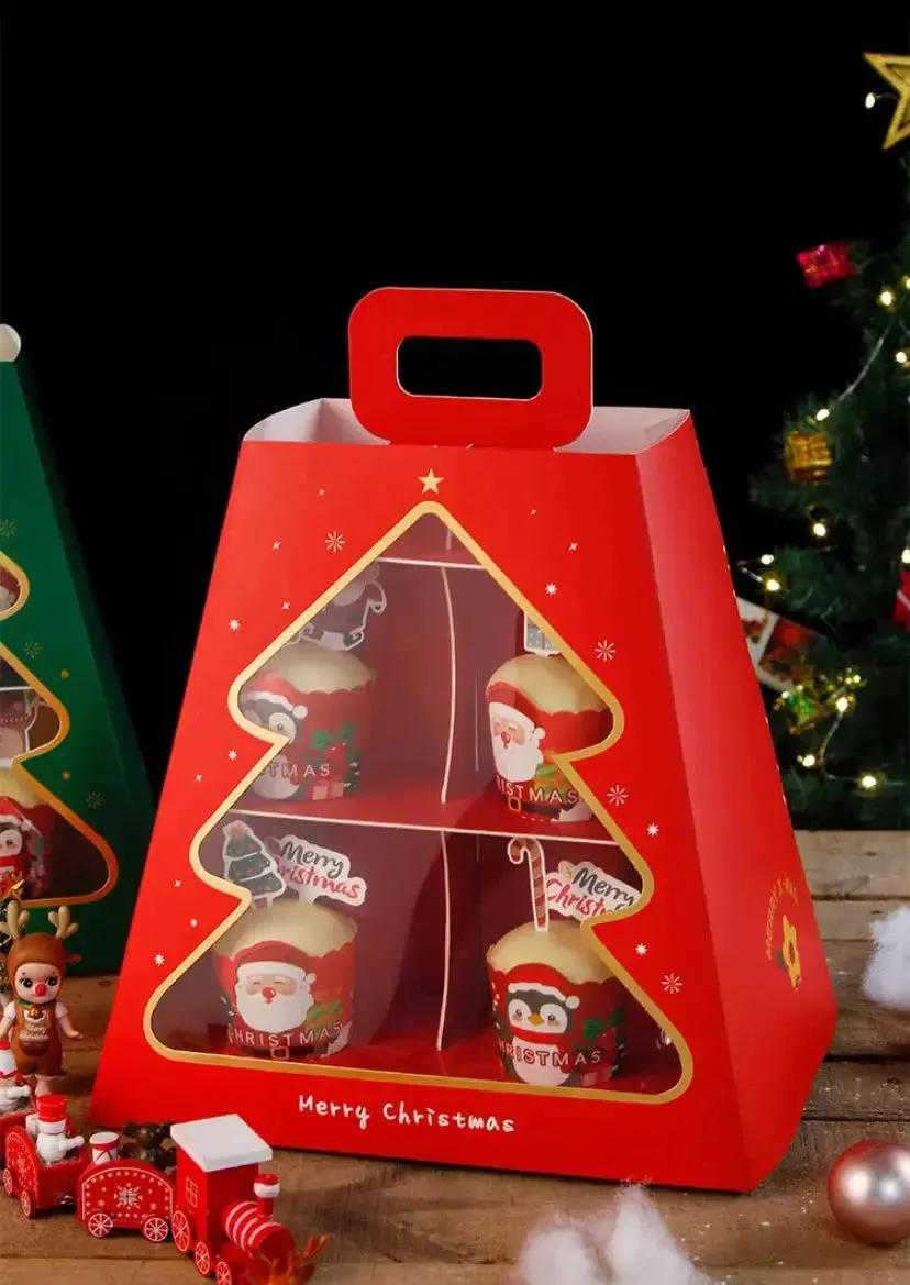 High Tea Christmas Tree Red & Green cup cake tower gift box x 2pk