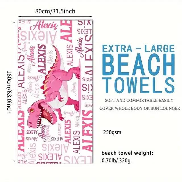 Kid's Personalized Starfish, Dolphin, Seahorse, Mermaid, Dinosaur Beach Towels