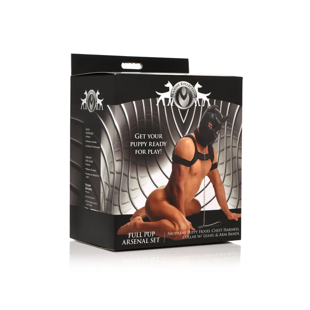 Master Series Full Pup Arsenal Set Neoprene Puppy Hood Chest Harness Collar W/ Leash & Arm Bands