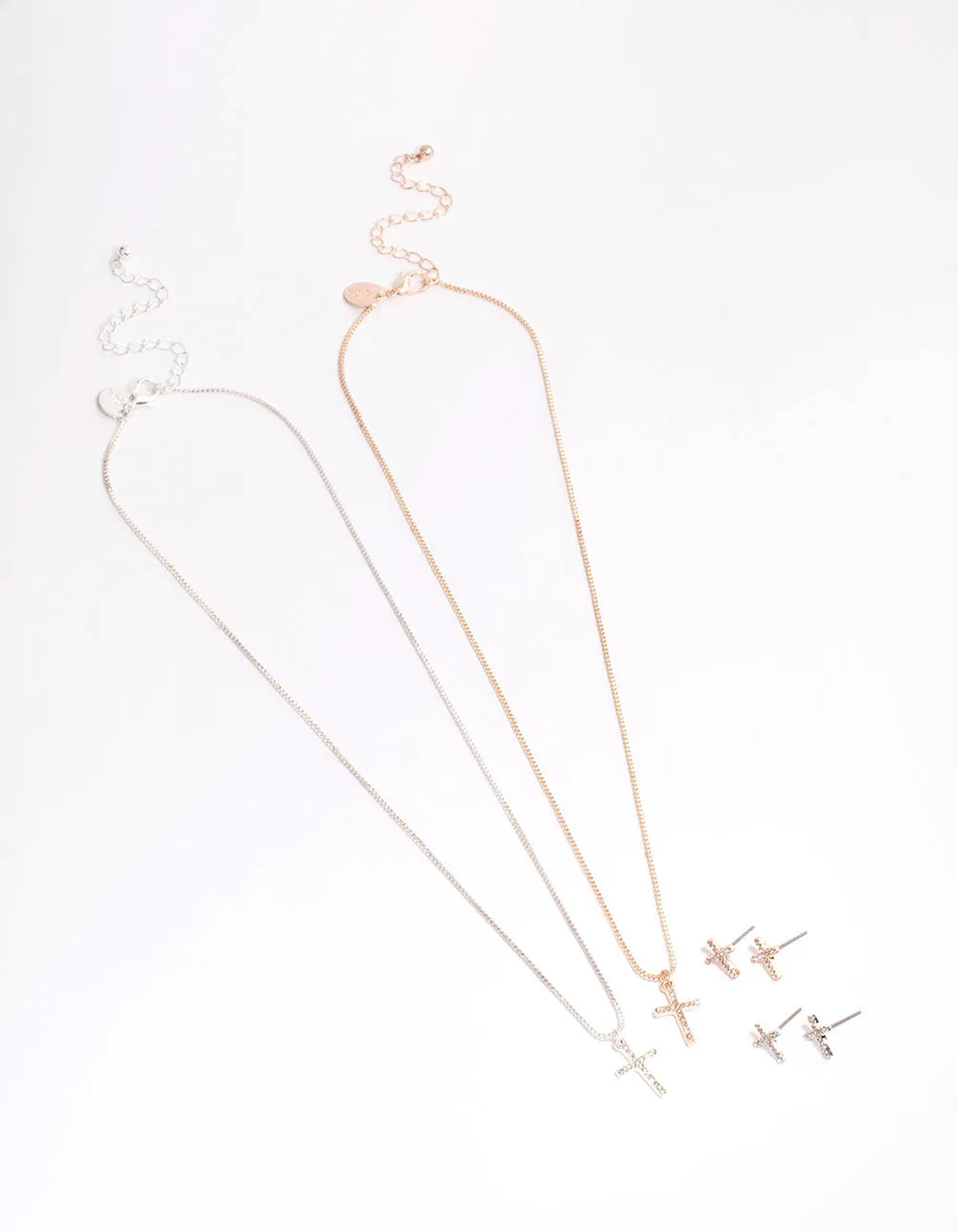 Mixed Metal Diamante Cross Jewellery Set Pack