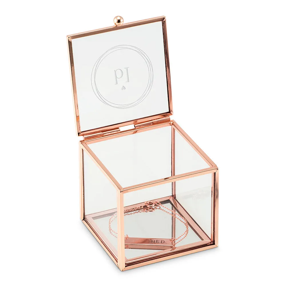 Monogrammed Personalized Rose Gold and Glass Jewelry Box