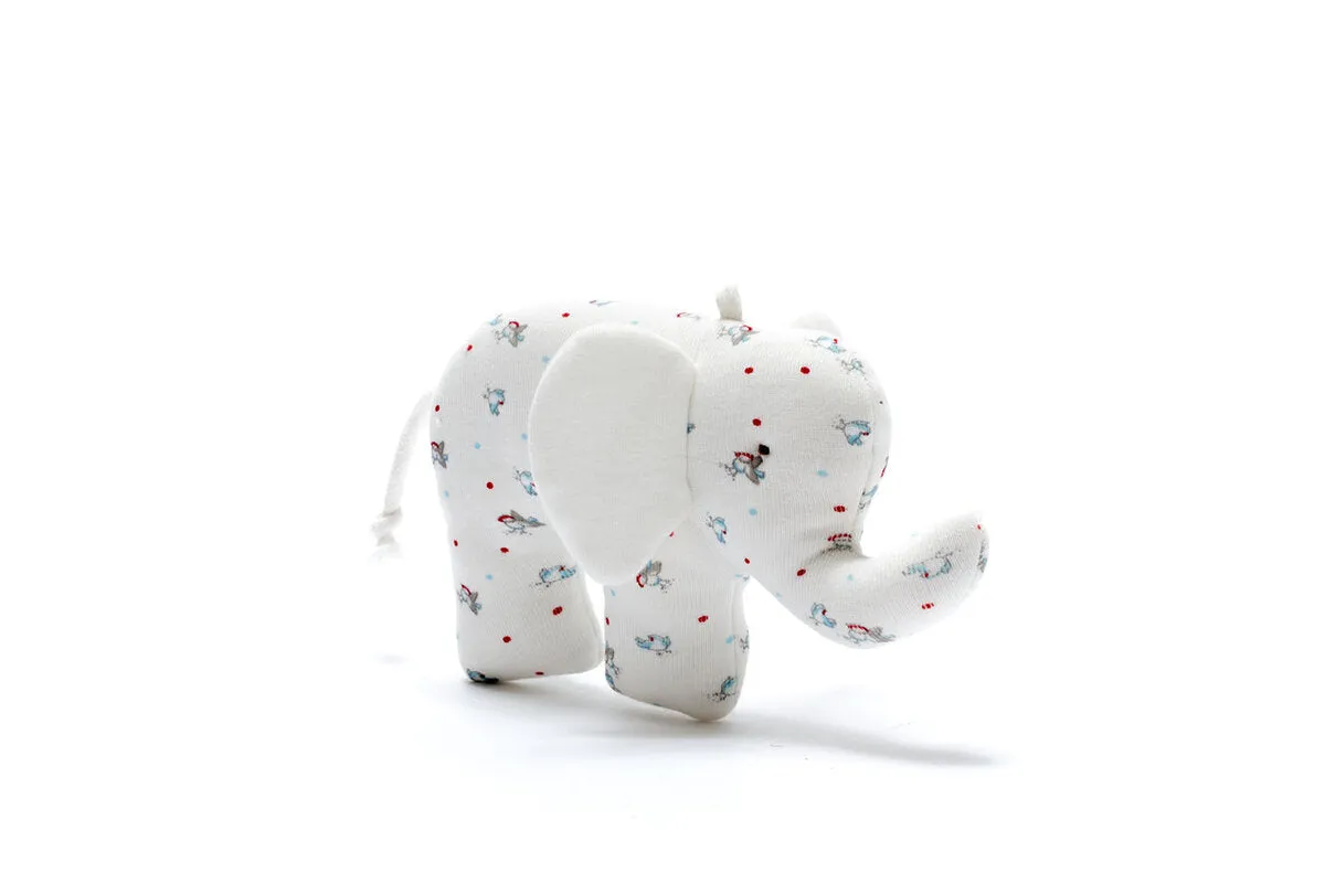 Organic Cotton Elephant Baby Toy in Birds and Dots Design