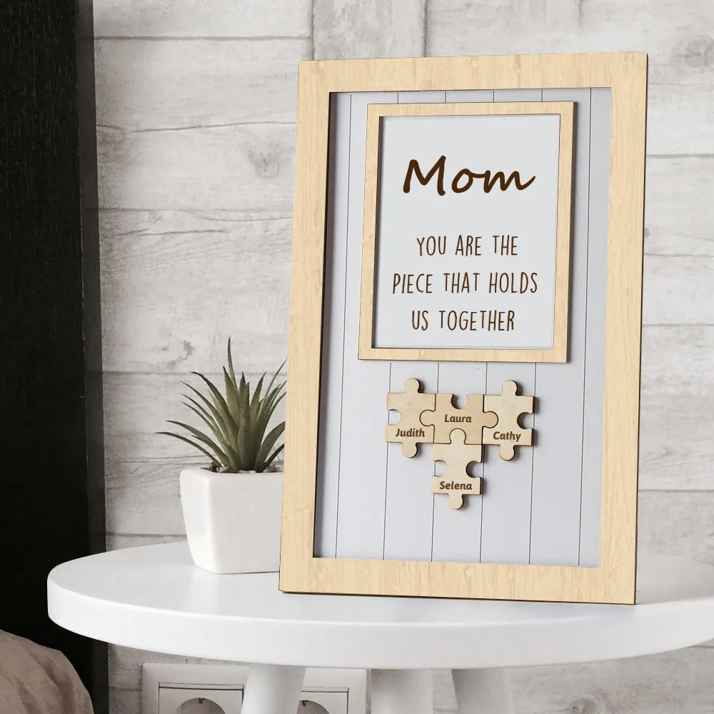 Personalized Wooden Puzzle Frame Gift for Mom Custom Engraved Name Decor Mother's Day Gift