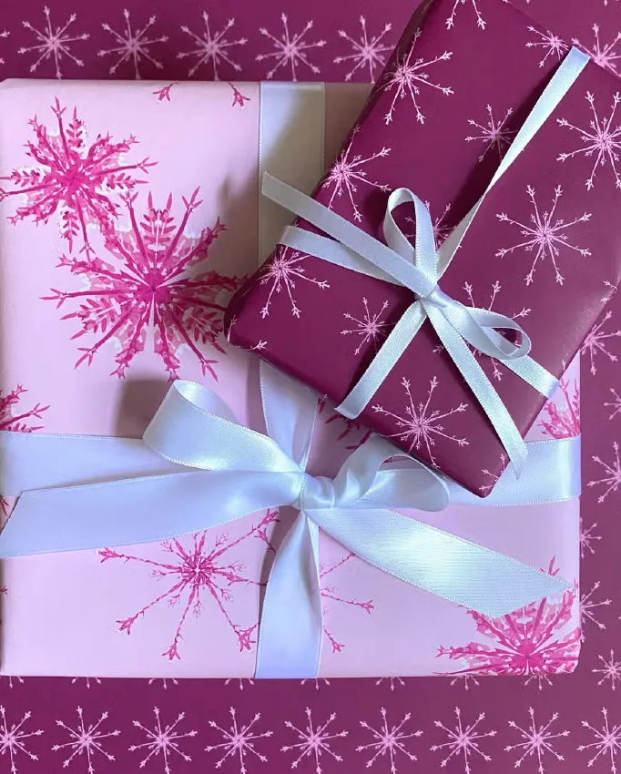 Pink Snowflake Wrapping Paper