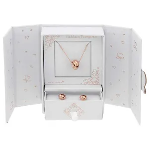 Rose Gold Plated Love Knot Necklace & Earrings Gift Set
