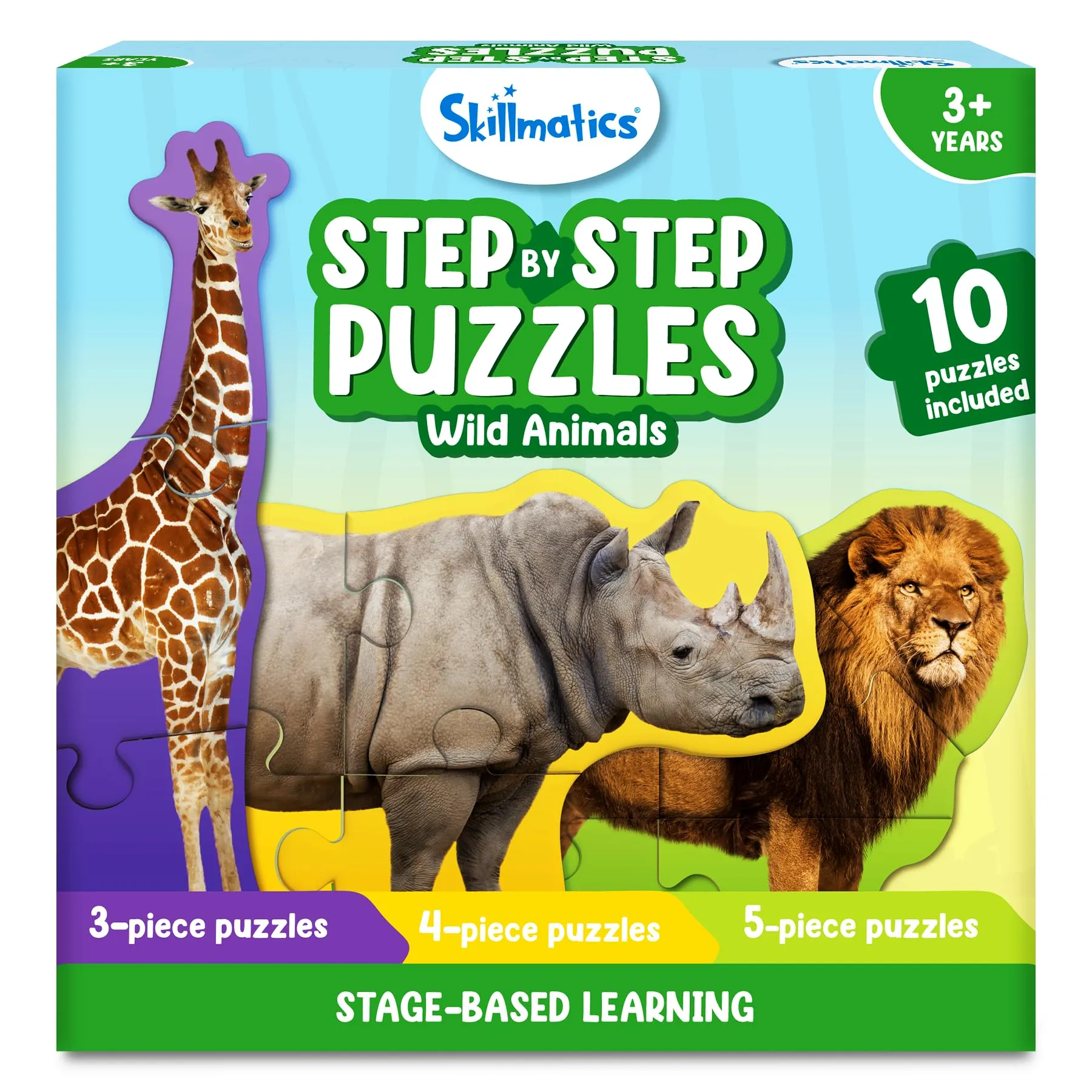 Skillmatics Step by Step Puzzle - 40 Piece Wild Animal Jigsaw & Toddler Puzzles, Educational Montessori Toy, Gifts for Kids Ages 3, 4, 5 and Up