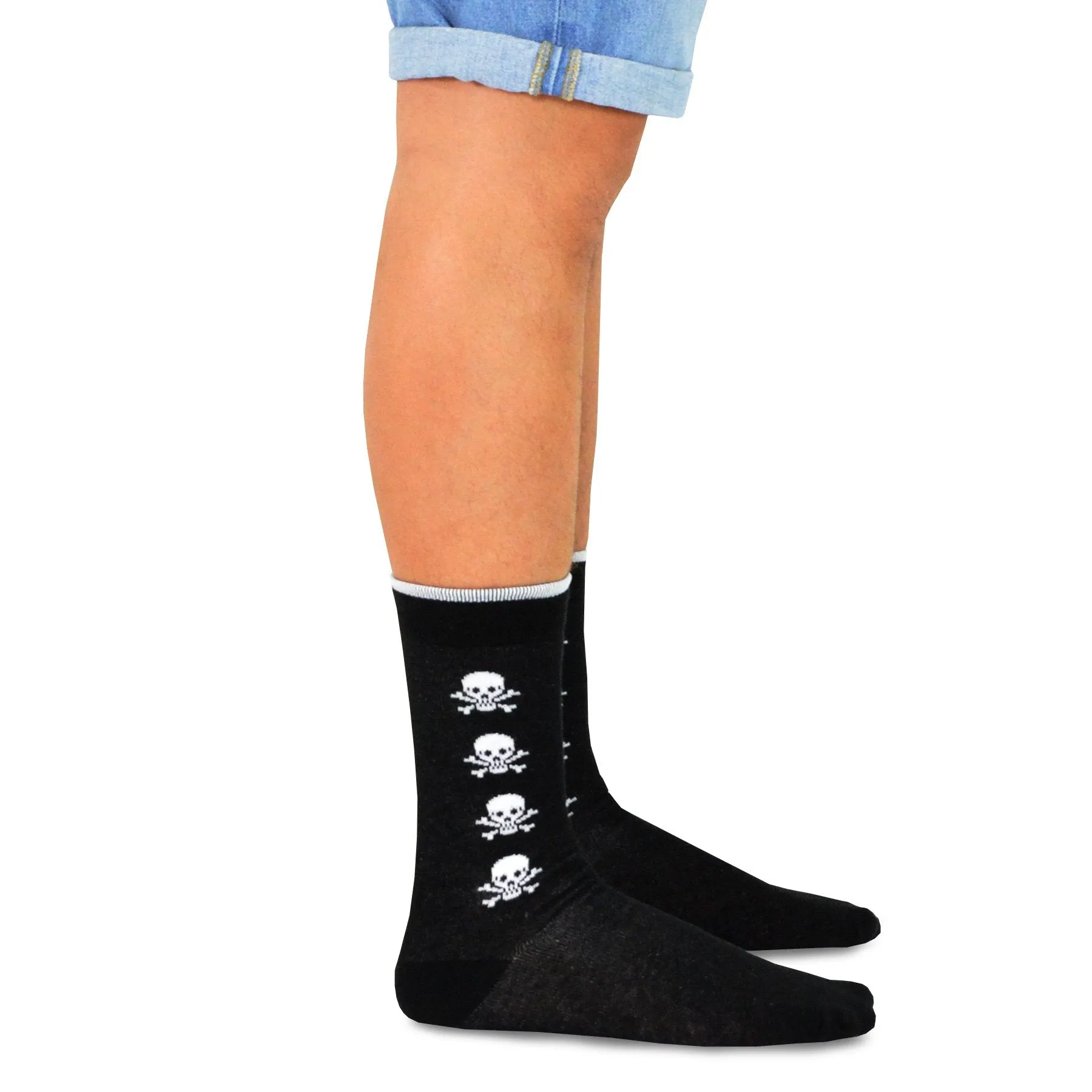 TeeHee Socks Men's Novelty Cotton Crew Skulls and Stripes 5-Pack (51056)