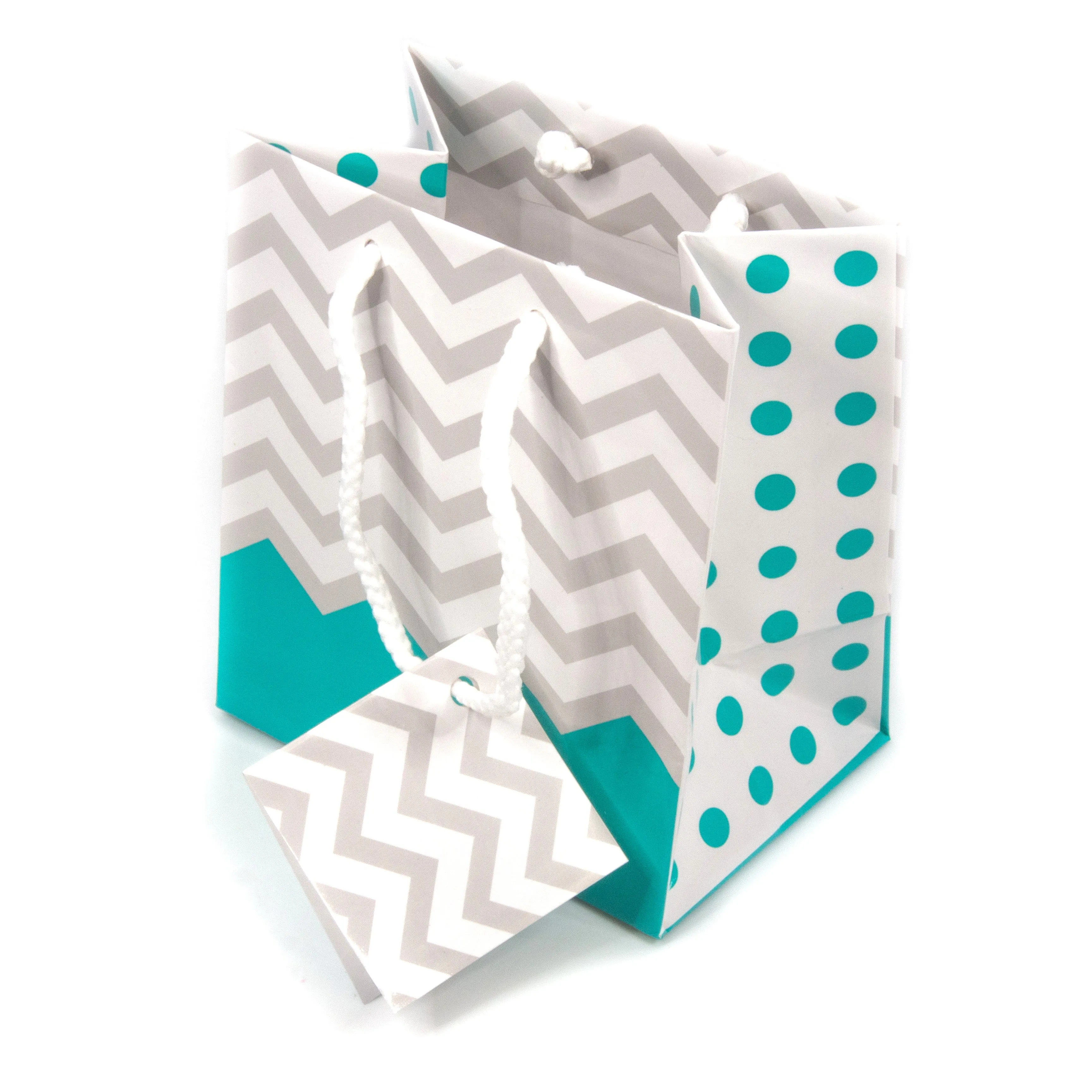 Turquoise Chevron/Polka Dot Paper Tote Gift Bags